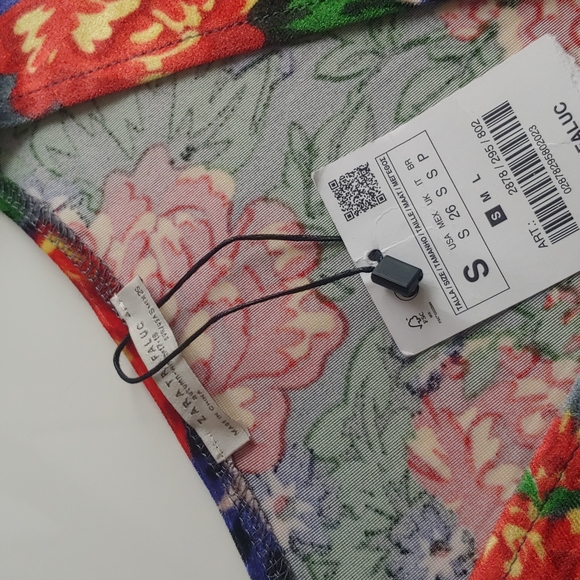 Size small Zara Trafaluc Floral print Crush Velvet Dress - Picture 3 of 6
